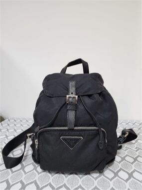 Authentic PRADA Vintage Tessuto Nylon Vela Cinch Backpack Black